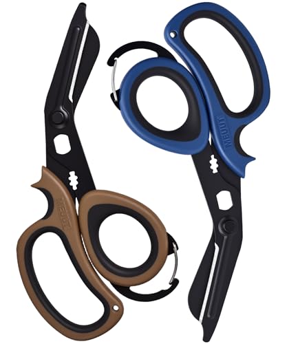 MEUUT All Purpose Scissors 2 PCS with Carabiner for Kitchen Outdoor - color: Navy+coffee