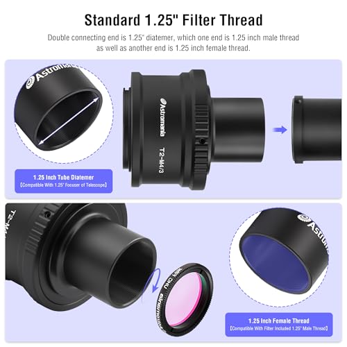 Astromania T T2 Mount Ring and T Adapter for Olympus Panasonic M4/3 Cameras | Telescope Photo Adapter for Mirrorless Cameras, Metal Telescope Astrophotography Accessories, Fit 1.25" Astronomy Telescopes - size: Ring Set for Olympus M4/3