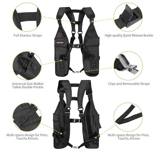 SAMCOM Universal Double Radio Shoulder Chest Rig Bag Pocket Pack Holster Vest for Two Way Radio Rescue Essentials