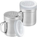 CUSINIUM Metal Salt Pepper Dredge Shakers - With Handle - Seasonings Spice Shakers With Holes and Lids - 10 Ounce, 2pcs | Style: Medium - color: Silver, size: 10 Oz