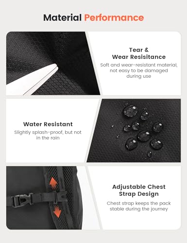 SKYSPER Hiking Backpack Ultralight Packable RFID Travel Daypack Small Nylon Stuff Pack 16L Outdoor Bag for Women Men - color: Black