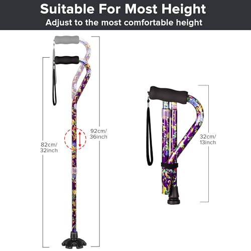 Elegant Walking Cane for Women, Foldable & Adjustable Cane for Seniors with Self-Standing Tip | Lightweight Mobility Aid for Stability & Balance Support - color: Purple2