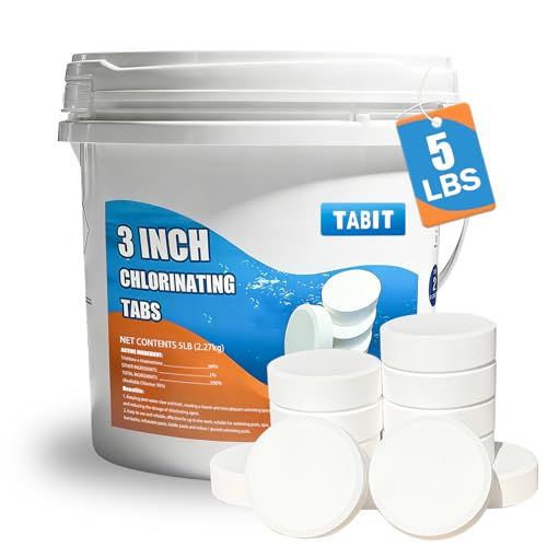 Chlorine Tablets 3 inch 5 Pounds, TABIT Swimming Pool Long Lasting Chlorinating Tablets, Slow Dissolving, Tri-Chlor for Swim Pool, Hot Tubs, Spa - size: 5 lbs
