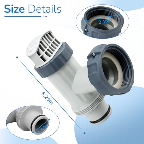 2-Pack Pool Plunger Valve & Type B Adapter 1.25" to 1.5" fits Intex | 1.25" Clamp-On to 1.5" Screw-On Conversion, for 1500/2500/4000 GPH Pumps, Sand Filters, Saltwater Systems