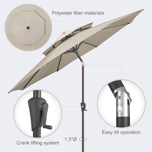 Patio Umbrella Outdoor with Tilt, 2 Tiers, 9 ft Taupe - color: Taupe