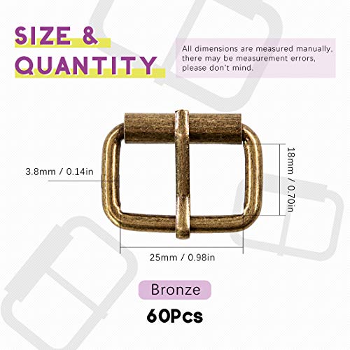 Swpeet 60Pcs 1 Inch / 25mm Heavy Duty Metal Ring Buckle Webbing Belts - color: Bronze, style: Metal Roller Buckles