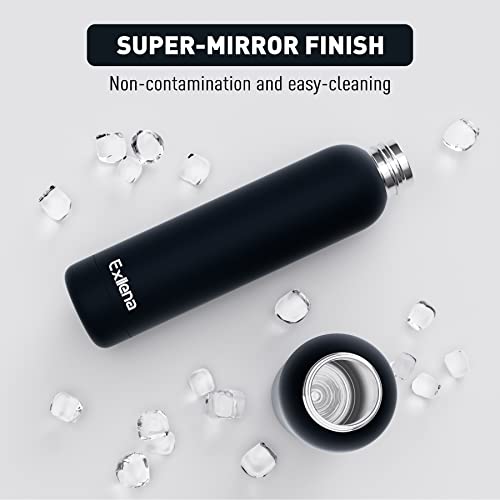 Exllena Slim Insulated Water Bottles for Travel 25oz with Clip, Double Wall Vacuum Stainless Steel Water Bottle Keeps Drinks Cold 24 Hrs/Hot 12 Hrs, 100% Leakproof, BPA Free(Black) - color: Black, size: 25.4 Ounces