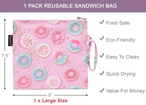 Fammart Reusable Sandwich Bag/Snack Bag for Kids & Adults, Dual Layer Lunch Bag with Handle, Washable, Food Safe, BPA Free (1-Pack, Colorful Donut) - color: Large, 1 Pack - Colorful Donut