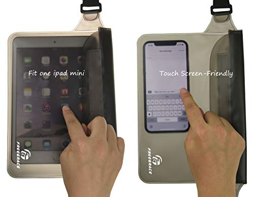 Freegrace Waterproof Pouches with Waist Strap / Pouch Case Bundle Set- Keep Your Phone & Valuables Dry and Safe - Waterproof Dry Bags for Boating Swimming Snorkeling Kayaking Beach Water Parks Pool - color: Gray + Waterproof Case