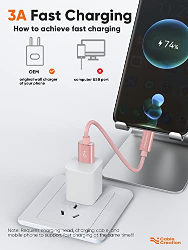 Short USB C to USB A 0.8FT,USB A to Type C Cord for iPhone/Laptop/Carplay | Anti Tear Braided, 0.5ft~10ft, 3A Fast Charging, 480Mbps, 56Kohm Pull-up Resistor,for Powerbank Cellphone Android Auto - color: Rose Gold, size: 0.8FT