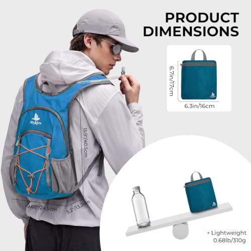 14L Small Hiking Backpack, Packable Travel Daypack for Men Women | Lightweight, Quick-Access Phone Pocket, Breathable, Water Resistant, Adjustable Straps, Emergency Whistle, Commuting Cycling - color: Lake Blue