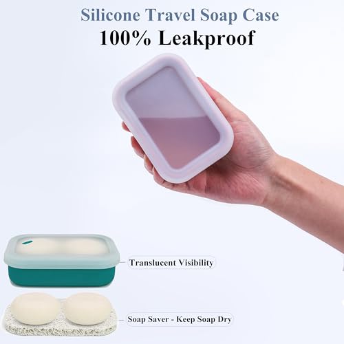 2PC Portable Leakproof Travel Soap Case, Silicone Travel Soap Case, Compact Soap Holder with Drainage Layer, Travel Soap Holder for Camping, Gym, Outdoor Turquoise&Flamingo - color: Turquoise&flamigo