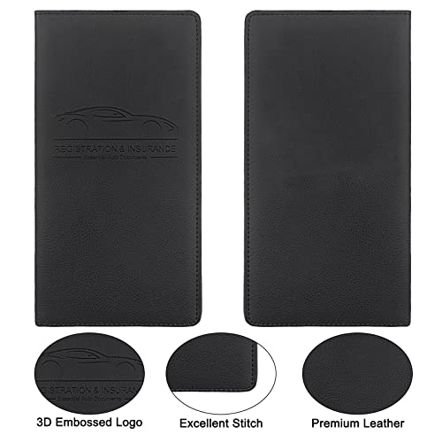 Car Registration & Insurance Holder, Black | Faux leather glove box organizer with magnetic closure. 6 slots, clear PVC windows for cards and documents - color: 10-Black