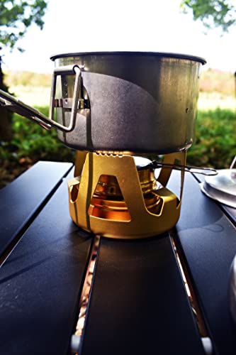 Mini Alcohol Backpacking Stove, Lightweight Brass Spirit Burner with Aluminium Stand for Camping Hiking and Picnic - color: Brown