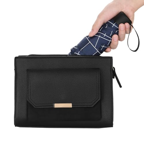 GAOYAING Compact Travel Umbrella with Case Sun&Rain Lightweight Small and Compact Suit for Pocket 34 Inches - color: Blue Grid Pattern, size: 34 Inches