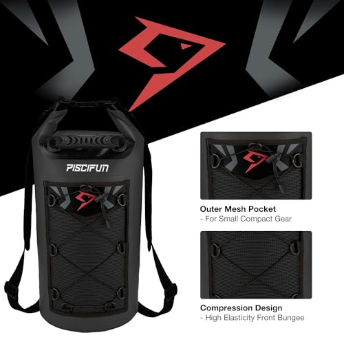 Piscifun Dry Bag, Waterproof Floating Backpack 10L/20L/30L/40L | Waterproof Phone Case, Adjustable shoulder straps, Roll-top closure keeps gear dry, Ideal for Boating, Kayaking, Fishing - color: Black, style: 30l