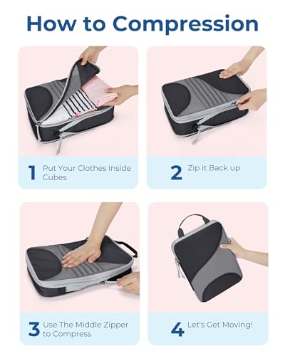 Bagsmart Compression Packing Cubes, Travel Bag Cruise Ship Essentials - color: Jet Black, size: 6 Set