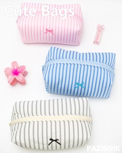 PAZIMIIK Cozy Makeup Bag for Women,Zipper Cosmetic Pouch,Stripe Lake Blue - color: Stripe Lake Blue