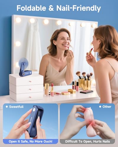 SWEETFULL Portable Handheld Mini Fan with LED Display, 3-in-1 Personal Foldable USB Rechargeable Hand Held Fan & Flashlight for Travel, Lash Eyelash, Cute Small Pocket for Women, Girls - color: Blue