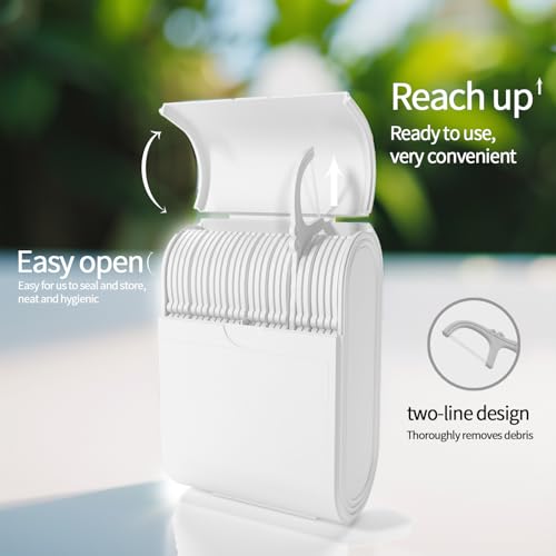 Portable Dental Floss Picks Case 2 Box，52 Count Flosser a Box – Travel Dental Hygiene Kit with Floss Stick and Toothpick Cases -White，Mint Flavored, Twin Line Design. - color: White