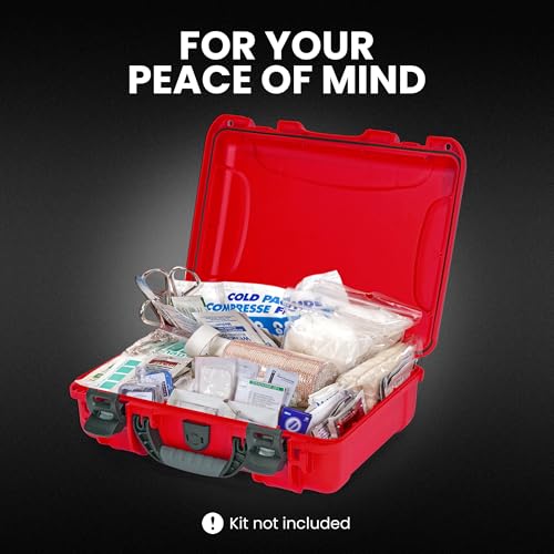 NANUK 910 Waterproof First Aid Box Empty – Durable, Medical First Aid Organizer Case, IP67-Rated, Dustproof, Impact-Resistant, and Floats (13.2" x 9.2" x 4.1") – Red