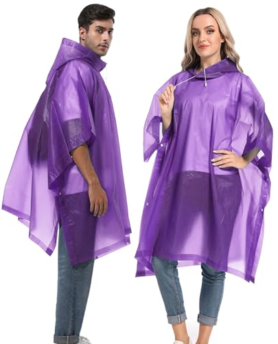 Reusable Rain Ponchos with Drawstring Hood for Adults, Waterproof Thicken Rain Coat, 2 Packs - color: Purple (2-pack)