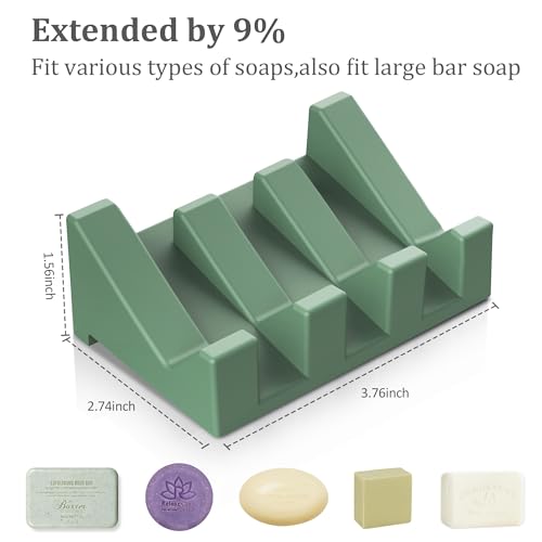 Silicone Soap Dish,1PCS Self Draining Bar Soap Holder for Shower,Green | Self draining silicone soap dish with drainage,waterfall design keeps bar soap dry,extended soap holder for shower,bathroom - color: 1*green