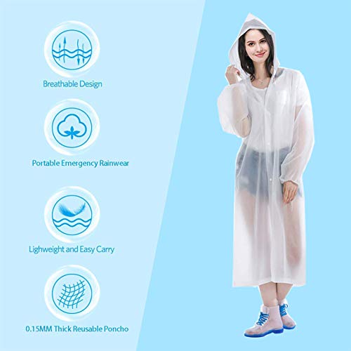 HLKZONE Raincoat, 2 Pack Rain Ponchos for Adults Travel Rain Jacket Packable Rain Coats for Women with Drawstring Hood - color: A-white