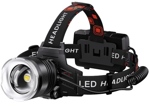 AMAKER LED Headlamp Rechargeable 99000 High Lux, Head Lamp with 12 Modes, IPX7 Waterproof USB Rechargeable Headlight, Zoomable Headlamp for Adults, 90° Adjustable for Camping Hunting