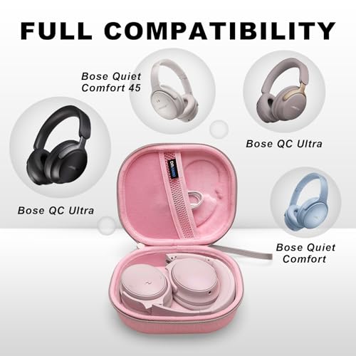 Hard Case for Bose QuietComfort, QC, QC 45 Headphone, Pink | Compatible with Bose QC Ultra, QC 35, QC 35 II, QC45 SE, QC SE Over Ear Noise Cancelling Headphones, Travel Storage Bag - color: Pink