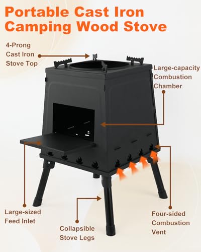 Portable Wood Stove Folding Twig Stove for Backpacking Camping Cooking - color: Black, size: Large
