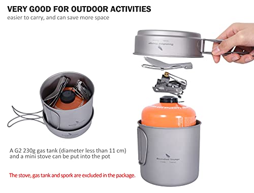 Boundless Voyage Camping Titanium Pot Pan Set with Folding Handles Outdoor Picnic Hiking Bowl Plate Mess Kit Tableware Cookware Ti2053C