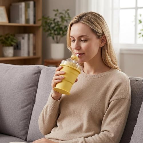 Ice Maker Cup, 2-in-1 Foldable Silicone Ice Ball Maker Cup, One Glass Ice Maker, Reusable Portable Ice Sphere Mold with Straw and Lid (yellow) - color: Yellow