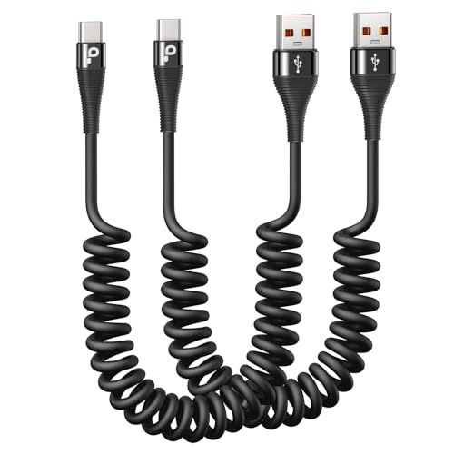 USB C Cable Fast Charging 5FT, Coiled USB A to USB C Cable for Car, Type C | Charge Cord USB-C Charging Cable Compatible with iPhone 17/16/15/Samsung Galaxy S20 and More USB C Devices-Black 2Pack - color: Black, size: 5FT, style: USB A to USB C