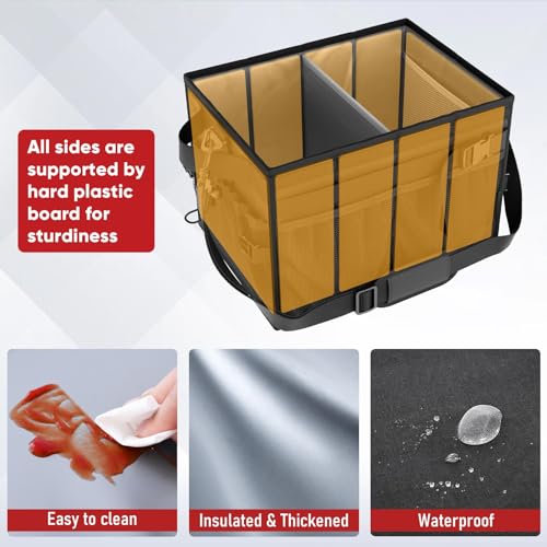 FANGSUN Grill Caddy with Lid, Foldable BBQ Caddy with Paper Towel Holder | 11 Compartments, Easy-Clean Aluminum Interior, 1680D Oxford Fabric, Water-Resistant, Shoulder Strap Included, Tailgating - style: Black-with lid