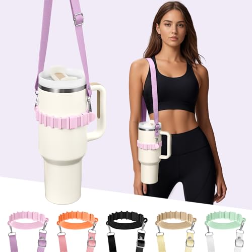 Water Bottle Holder with Strap for Stanley Cup Accessories,Adjustable Shoulder Strap Compatible with Stanley Tumbler,Owala,Hydroflask, YETI and More - color: Purple