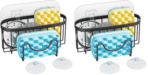 HapiRm Multifunctional Sponge Holder with Unique M-Shaped, 2 Installation Methods Kitchen Sink Caddy Organizer, Rustproof Stainless Steel Kitchen Organizers and Storage Essentials - Black (Pack of 2) - color: Black, size: with M-shaped Holder (Pack of 2)