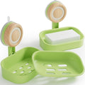 Double Layer Soap Dish for Shower 2 Pack, Wall Mounted Bar Soap Holder Suction Cup 2 Layer Self Draining Soap Case Sponge Holder for Shower Bathroom, Tub and Kitchen Sink, Green - color: Green