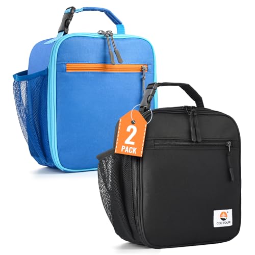 CaCTOUR Lunch Box Kids,2 Packs Insulated Lunch Bag for Girls Boys,Soft Bag Mini Cooler Back to School Thermal Reusable Lunch Bag for Work School Picnic (Blue & Black) - color: 2pk Black+Blue