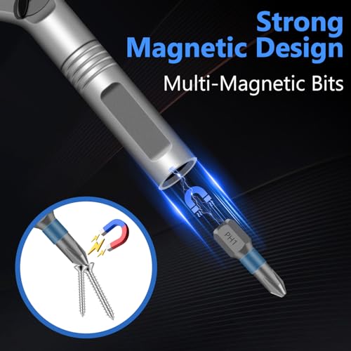 24 in 1 Magnetic Screwdriver Set, DIY Ratchet Screwdriver Set, Multi Bit Magnetic Drive Set with Detachable Ratchet Handle, Portable Compact Repair Tool Kit - color: Light Gray
