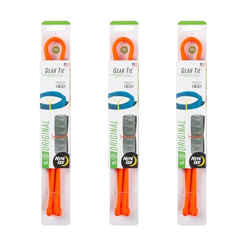 Nite Ize Gear Tie Original Reusable Rubber Twist Tie - Strong Bendable Wire for Indoor & Outdoor Use - Durable Rubber Exterior - Waterproof, UV-Resistant & Flexible Organizer - 24 inch (3 Pack)