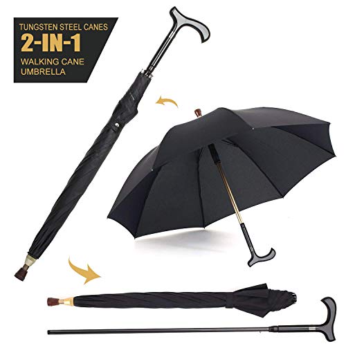 Walking Cane Umbrella 2-in-1 Windproof Walking Sticks Crutch Umbrella,Heavy Duty Frame,Lightweight - Umbrella Cane,Great gift for Birthday,Christmas,Father's Day,Men,Women - color: Classic 2 in 1