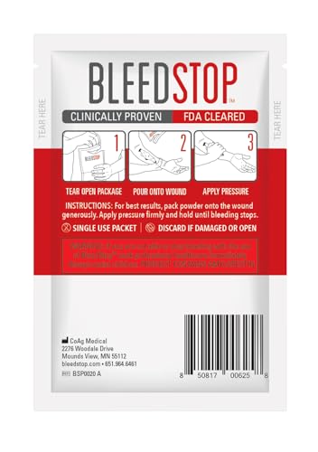 BleedStop™ First Aid Powder for Blood Clotting, Trauma Kit, Blood Thinner Patients, Camping Safety, and Survival Equipment for Moderate to Severe Bleeding Wounds or Nosebleeds - 2 (20g) Pouches - style: 20g (2 Pack)