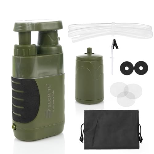 Hand Pump Water Filter, 0.01 Micron Portable Emergency Water Gear, 4-Stage Filtration System for Camping, Hiking, Fishing, Hunting & Outdoor Adventure