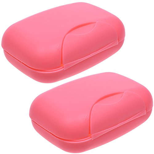 2 Pcs Plastic Soap Case Holder Container Box Home Outdoor Hiking Camping Travel Pink - color: Pink