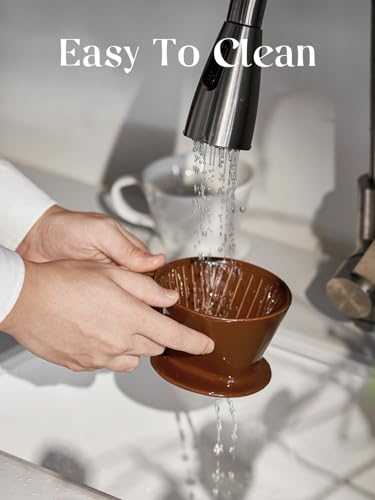 DOWAN Pour Over Coffee Dripper, Non Electric Pour Over Coffee Maker, Porcelain Slow Brewing Accessories for Home, Cafe, Restaurants, Easy Manual Brew Maker, Brown - color: Brown