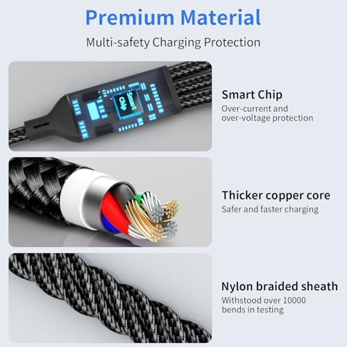 3 in 1 Multi Charging Cable, USB Cable Universal Charger, 2Pack 4FT | Phone Charger Cord with Type-C, Micro USB, L Port, Travel Charger for iPhone 17-8/Android, Travel Camping Essentials - color: Black