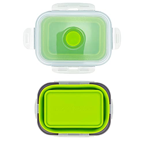 CCyanzi 3piece Collapsible Food Storage Containers with Lids, Silicone Lunch Container, Microwave & Freezer Safe, Space Saving for Kitchen Cabinet and Camping Backpack,(green gray) - color: green with gray