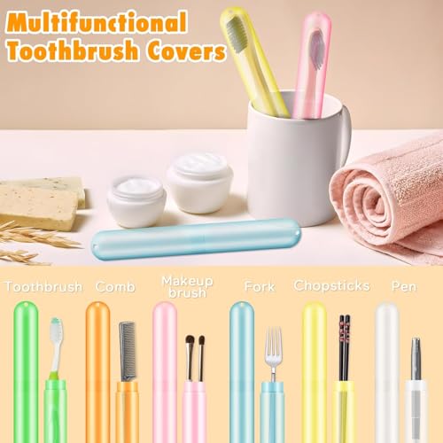 4-Pack Travel Toothbrush Holder Case, Portable Holder, Blue, Green, Pink, Beige, for Camping, School, Bathroom