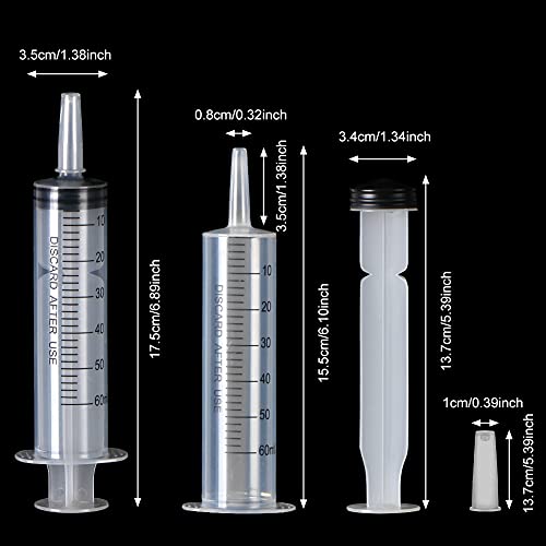 5 Pack 60ml Syringes with Cap, Sterile Syringe Individually Packaged for Labs, Liquid Measuring, Feeding Pets,Oil or Glue Applicator - size: 60 ml